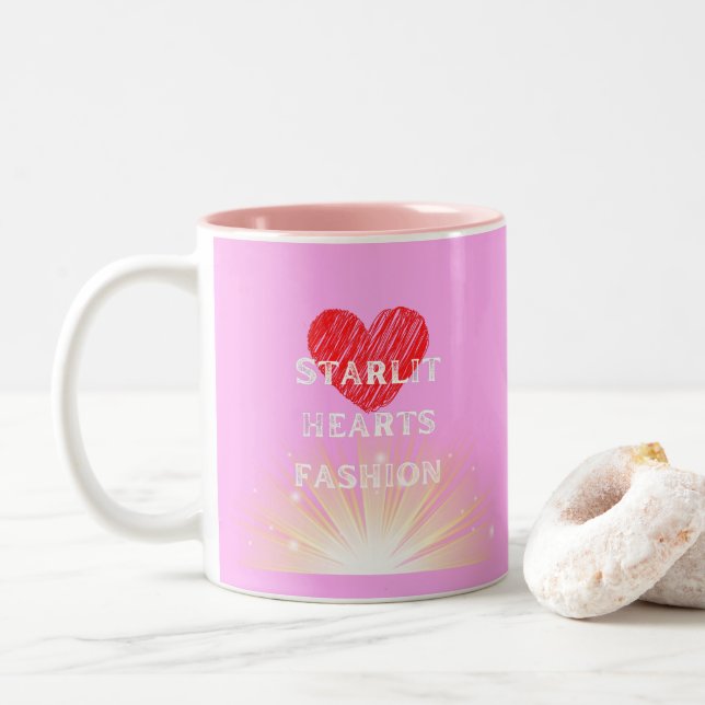Starlit Hearts Fashion Red Heart Shine Two-Tone Coffee Mug (With Donut)