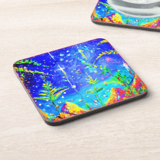 "Starlit Jungle" Cute Painting. Buy Now Coaster (Left Side)