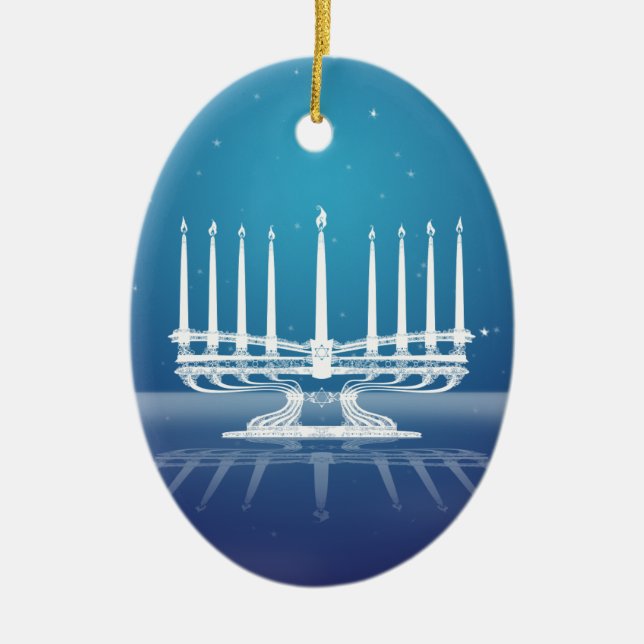Starlit Menorah II Ceramic Ornament (Front)