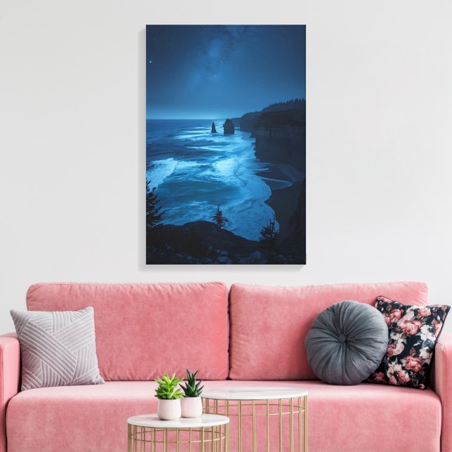 Starlit Ocean Cliffs – Milky Way Coastal Nightscap Canvas Print (Insitu(LivingRoom))