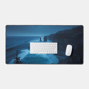 Starlit Ocean Cliffs – Milky Way Coastal Nightscap Desk Mat