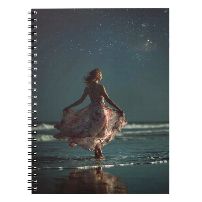 Starlit Ocean Dance Flowing Dress Art Notebook (Front)