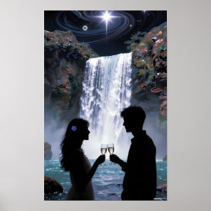 Starlit Waterfall Romance Dream Poster