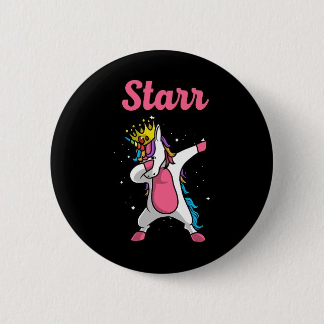 Starr Name Personalized Birthday Dabbing Unicorn Q 2 Inch Round Button (Front)