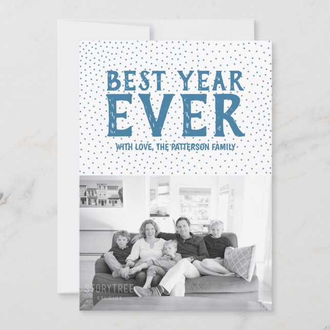 Starred Best Year Ever New Year Photo Card | Blue (Front)