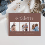 Starred Connection | Hanukkah Photo Collage Holiday Card<br><div class="desc">Send Hanukkah greetings to friends and family in chic style with our elegant photo cards. Designed to accommodate three of your favourite square photos arranged side by side in a collage format, card features your custom greeting (shown with "joyous Hanukkah") and family name(s) centred at the bottom. The greeting "Shalom"...</div>