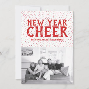 Starred New Year Cheer Photo Card Red
