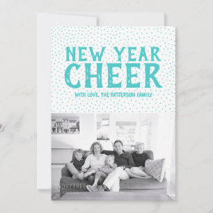 Starred New Year Cheer Photo Card   Turquoise