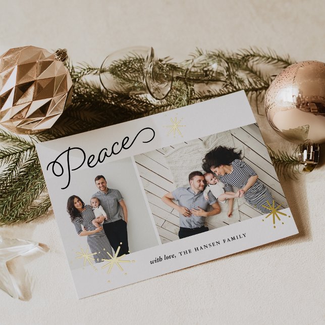 Starred Peace | Two Photo Foil Holiday Card (Creator Uploaded)
