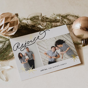 Starred Rejoice   Two Photo Foil Holiday Card
