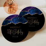 Starry Agate Geode Blue Purple 18th Birthday Party Paper Plate<br><div class="desc">These chic, glamourous 18th birthday party paper plates feature a watercolor image of an agate geode in shades of blue and purple sprinkled with stars and trimmed with faux gold glitter highlights. The words "18th Birthday" appear in faux gold glitter in a decorative modern handwriting font. Customize it with the...</div>