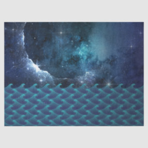 Starry and Cloudy Sky over Waves Decoupage Tissue Paper
