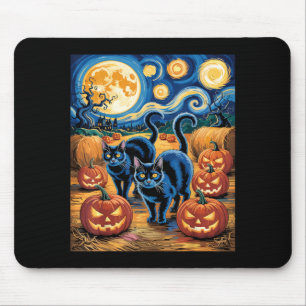 Starry Art Style Black Cats Halloween Pumpkin 1 Mouse Pad