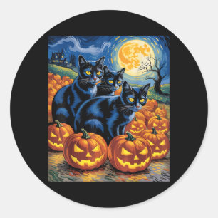 Starry Art Style Black Cats Halloween Pumpkin Classic Round Sticker