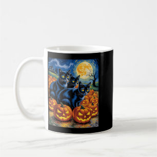 Starry Art Style Black Cats Halloween Pumpkin Coffee Mug