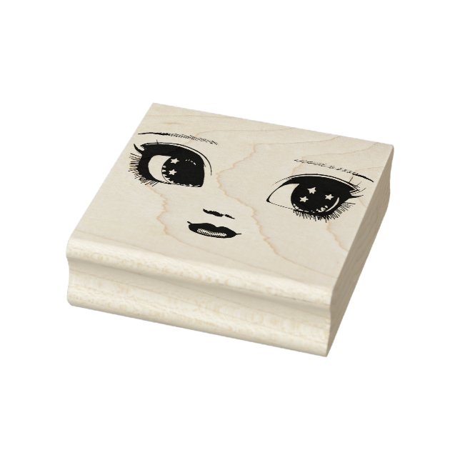 Starry Big Eyes Doll Face Original Art Rubber Stamp (Stamp)