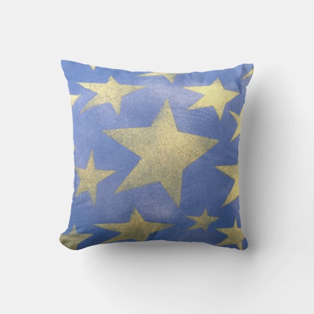 Starry Blue and Gold Throw Pillow (Front)