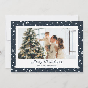 Starry Blue Photo Merry Christmas Holiday Card