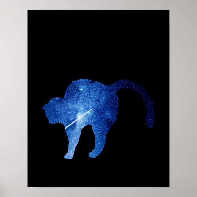 Starry blue shooting star cat  poster (Front)