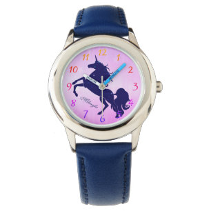 Starry Blue Unicorn on Pink Watch