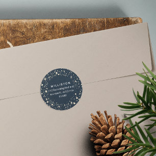 Starry Border Holiday Return Address Classic Round Sticker