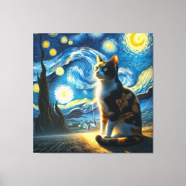 Starry Calico Cat Portrait - Pet Portrait Canvas Print (Front)