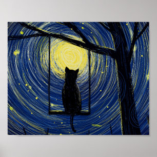 Starry Cat Night Canvas Print