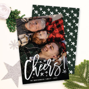 Starry Cheers Brush Script Modern New Year Photo Foil Holiday Card