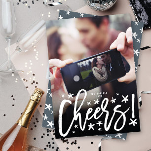 Starry Cheers Brush Script Modern New Year Photo Holiday Card