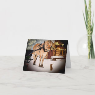 Starry Christmas night at the farm with horse Holiday Card