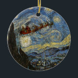 Starry Christmas Night Ornament<br><div class="desc">A vintage Santa and his sleigh full of toys flies across the beautiful sky of Vincent van Gogh's Starry Night. Consider adding a name or year to personalize the ornament for your family or a lovely gift.</div>