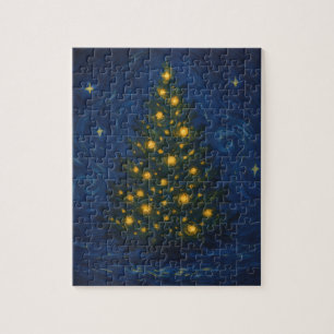 Starry Christmas Tree Post-Impressionist Holiday Jigsaw Puzzle