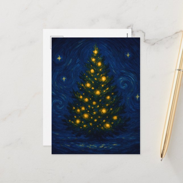 Starry Christmas Tree | Post-Impressionist Holiday Postcard (Front/Back In Situ)