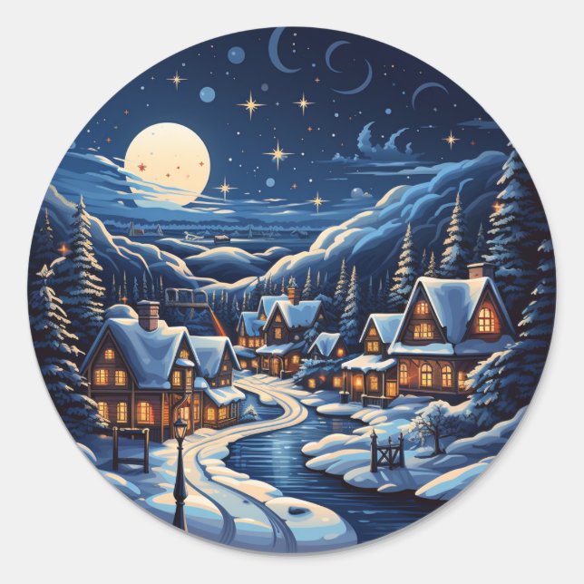 Starry Christmas Village By Night Sticker (Front)
