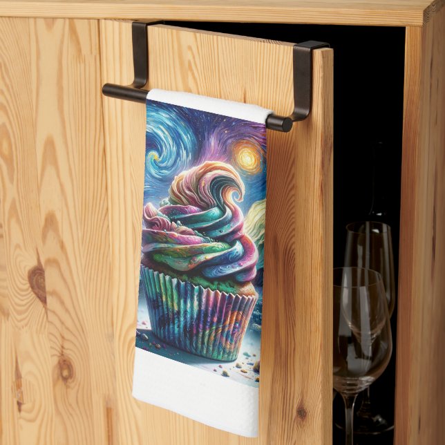 Starry Confection: Van Gogh-Inspired Kitchen Towel (Thirds Fold)