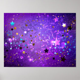 Starry Confetti Faux Glitter Purple Background Poster