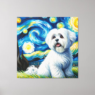 Starry Coton de Tulear Dog Portrait - Pet Portrait Canvas Print