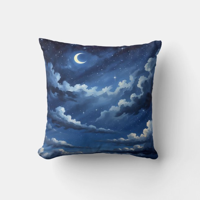 Starry Crescent Sky Throw Pillow (Front)