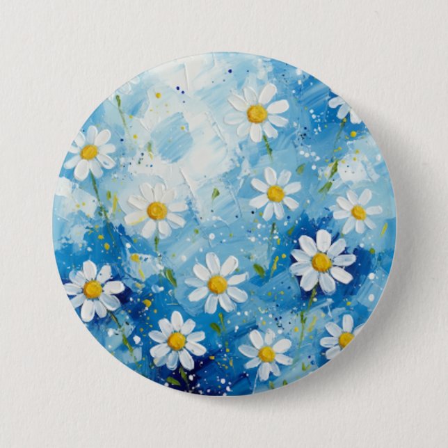 Starry Daisies on Midnight Blue 3 Inch Round Button (Front)