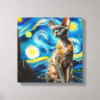 Starry Devon Rex Cat Portrait - Pet Portrait
