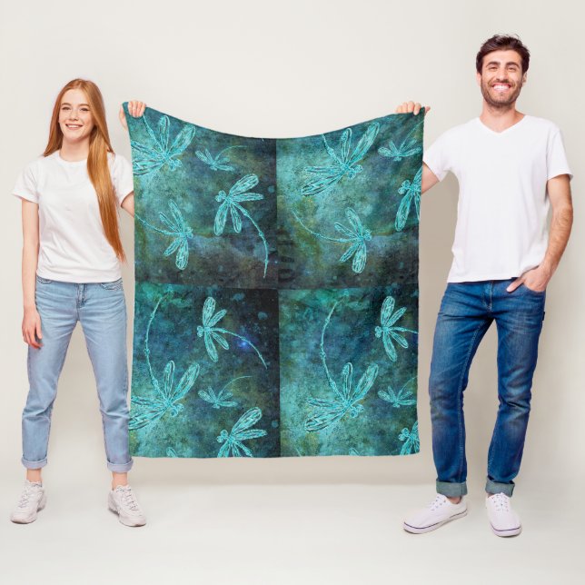 Starry Dragonfly Night Fleece Blanket (In Situ)