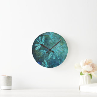 Starry Dragonfly Night Round Clock