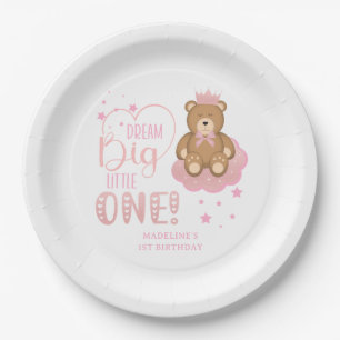 Starry Dream Big Little One Sleepy Bear Birthday Paper Plate