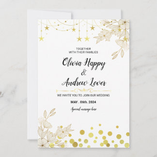 Starry Elegance: gold star, dazzling flowers Invitation