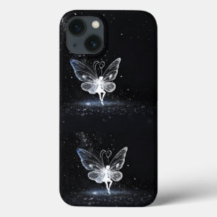 Starry Elegance: White Butterfly on Black Backgrou iPhone 13 Case