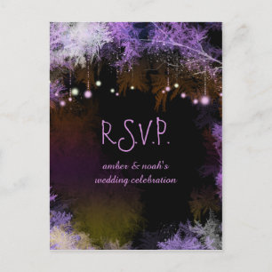 Starry Evening Forest Purple Wedding RSVP Invitation Postcard