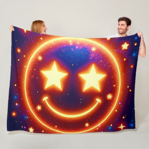 Starry-Eyed Glow Emoji Fleece Blanket