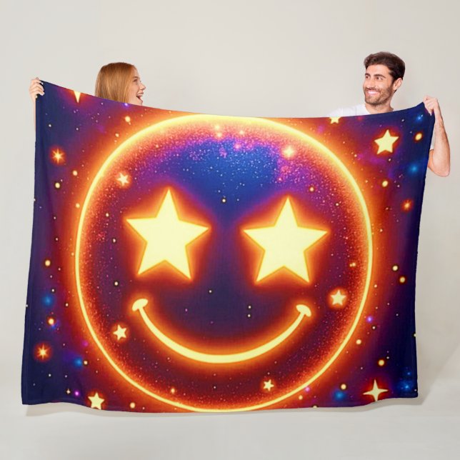 Starry-Eyed Glow Emoji Fleece Blanket (In Situ)