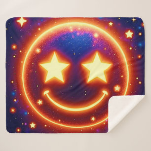 Starry-Eyed Glow Emoji Sherpa Blanket