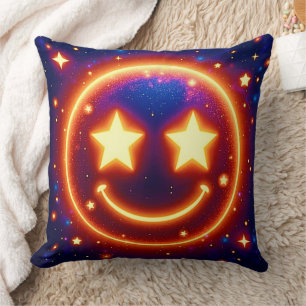 Starry-Eyed Glow Emoji Throw Pillow